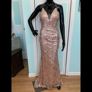 Size 4 Rose Gold Fitted Sequin Prom Dress Madison James 18-624